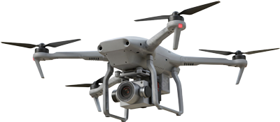 Drone flying through air